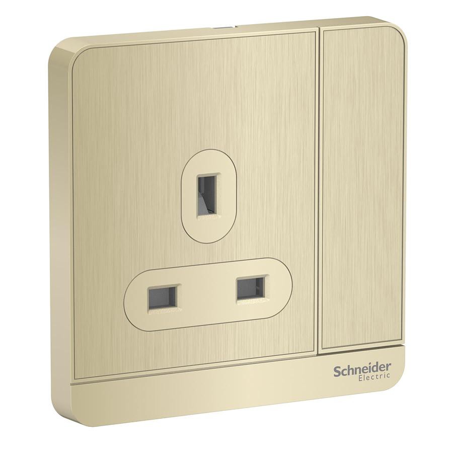 Schneider Electric AvatarOn Metal Gold Hairline, 1 Gang Switch Socket, E8315_GH_G12 (3P, 13A, 250 V)