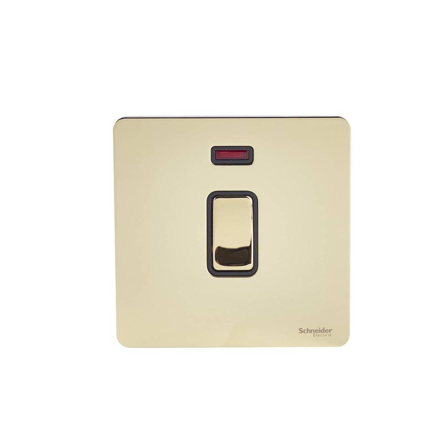 Schneider Electric Ultimate Screwless Flat Plate 1 Gang Switch W/ Neon Indicator, GU2411-BPB (20AX)