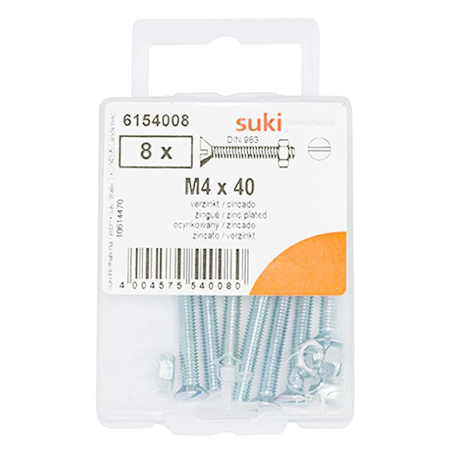 Suki 6154008 M4 Flat-Head Countersunk Machine Screws (40 mm, Pack of 8)