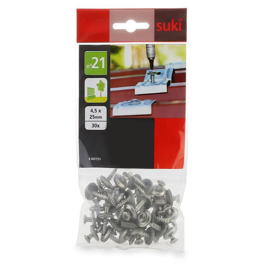 Suki No. 21 Stainless Steel Screws with Sealing Washers (4.5 x 25 mm, 30 Pieces)