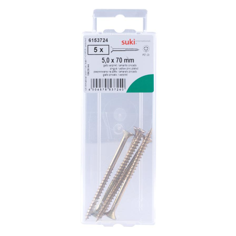 Suki 6153724 Pozidriv Chipboard Screws (70 x 5 mm, Pack of 5, Yellow)