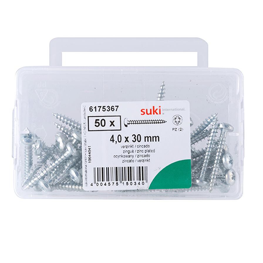 Suki Zinc-Plated Steel Chipboard Screw (4 x 30 mm, Pack of 50)