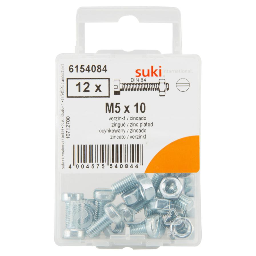 Suki Zinc-Plated  Slotted Flat-Head Countersunk Machine Screws (M5 x 10 mm, Pack 12)