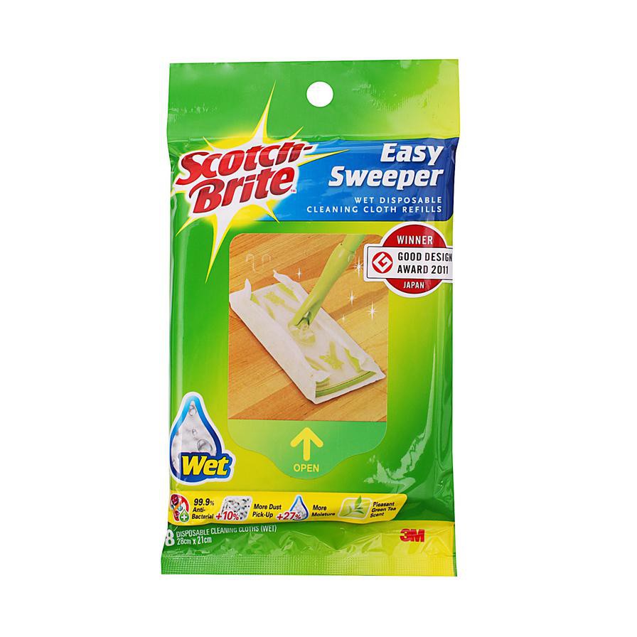 3M Scotch-Brite Easy Sweeper Wet Disposable Cleaning Cloth Refill (28 x 21 cm, Pack of 8)