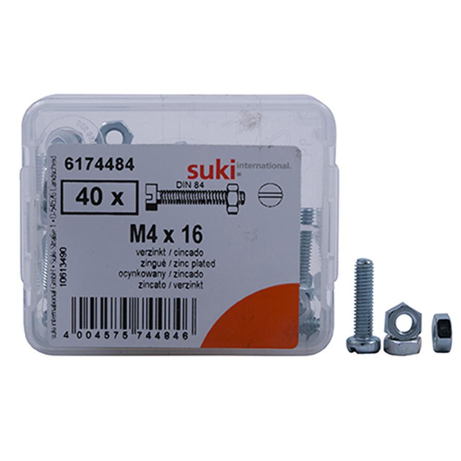 Suki Zinc-Plated Pan-Head Slotted Machine Screws (M4 x 16 mm, Pack of 40)