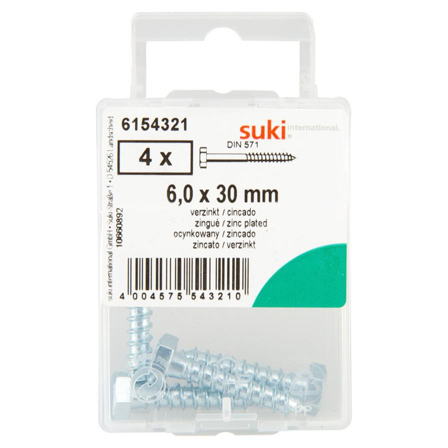 Suki Zinc-Plated Hexagonal Wood Screws (6 x 30 mm, Pack of 4)