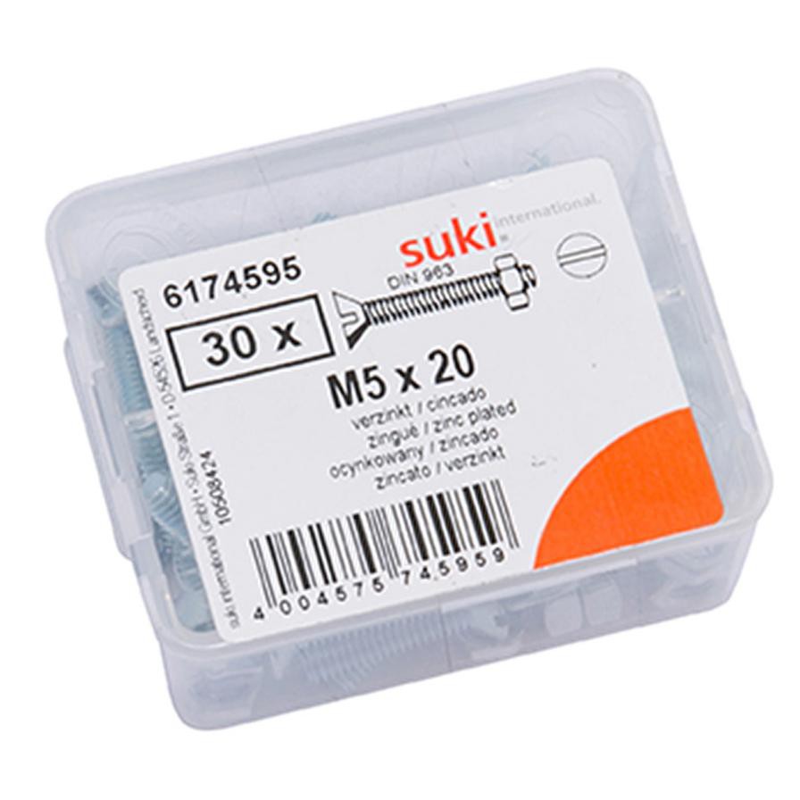 Suki Zinc-Plated Slotted Flat-Head Countersunk Machine Screws (M5 x 20 mm, Pack of 30)