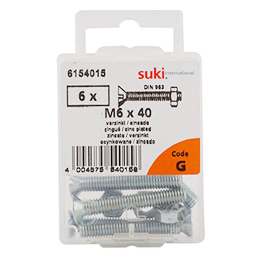 Suki Zinc-Plated Slotted Flat-Head Countersunk Machine Screws (M6 x 40 mm, Pack of 6)