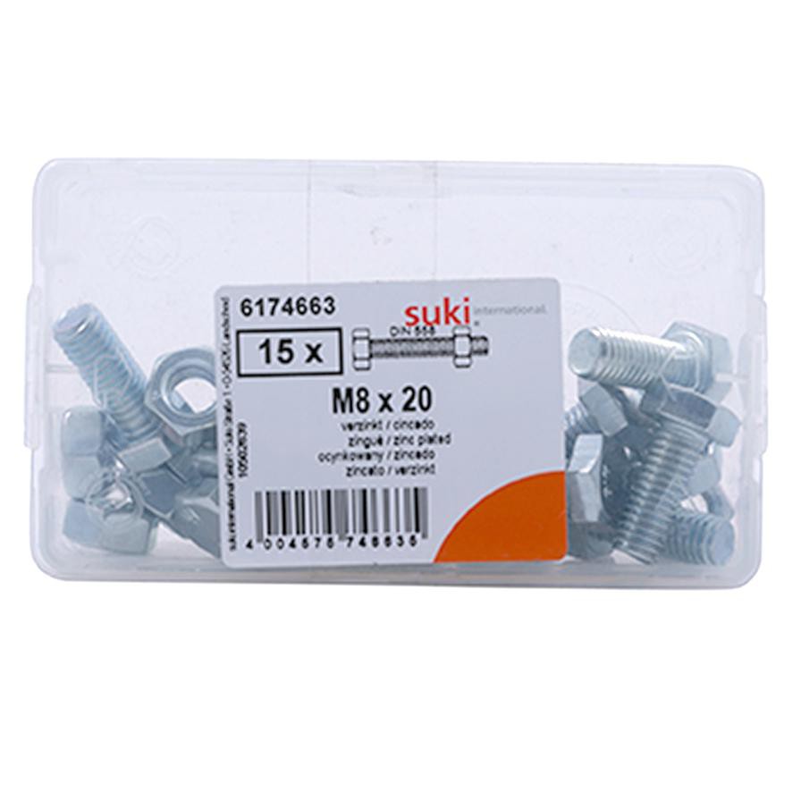 Suki Zinc-Plated Hex Bolt Screws (M8 x 20 mm, Pack of 15)