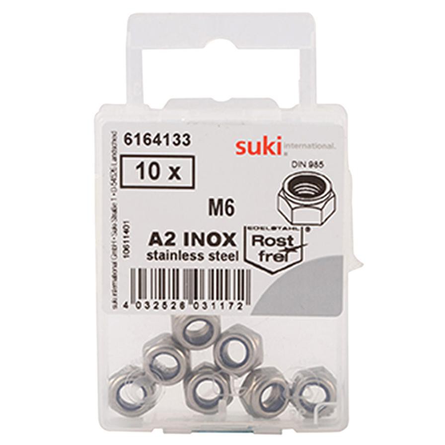 Suki Stainless Steel Self-lock hex Nuts (M6, Pack of 10)