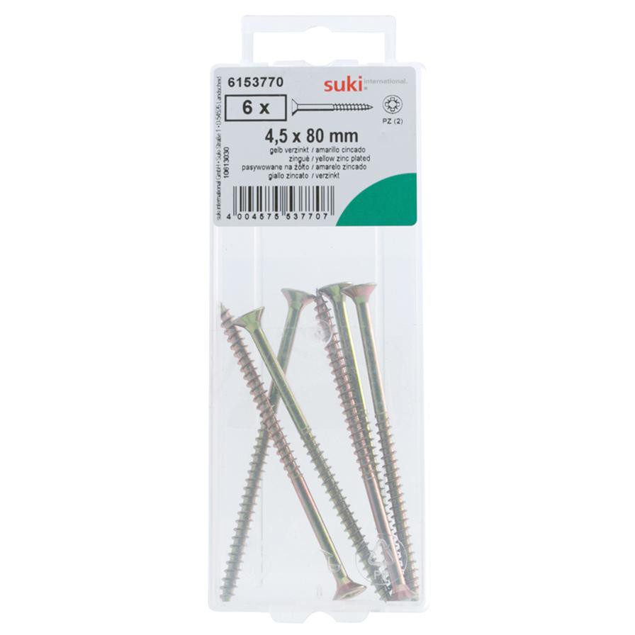 Suki Pozidriv Chipboard Screws (4.5 x 80 mm, Pack of 6)