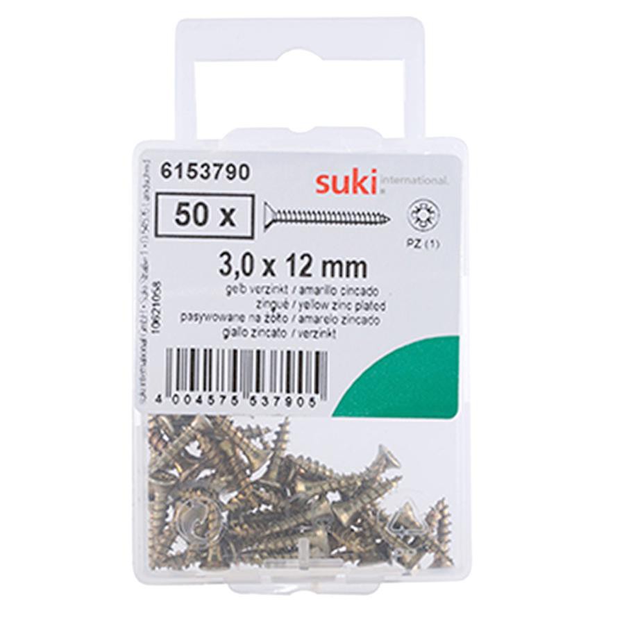 Suki Zinc Pozidriv Chipboard Screws (3 x  12 mm, Pack of 50)