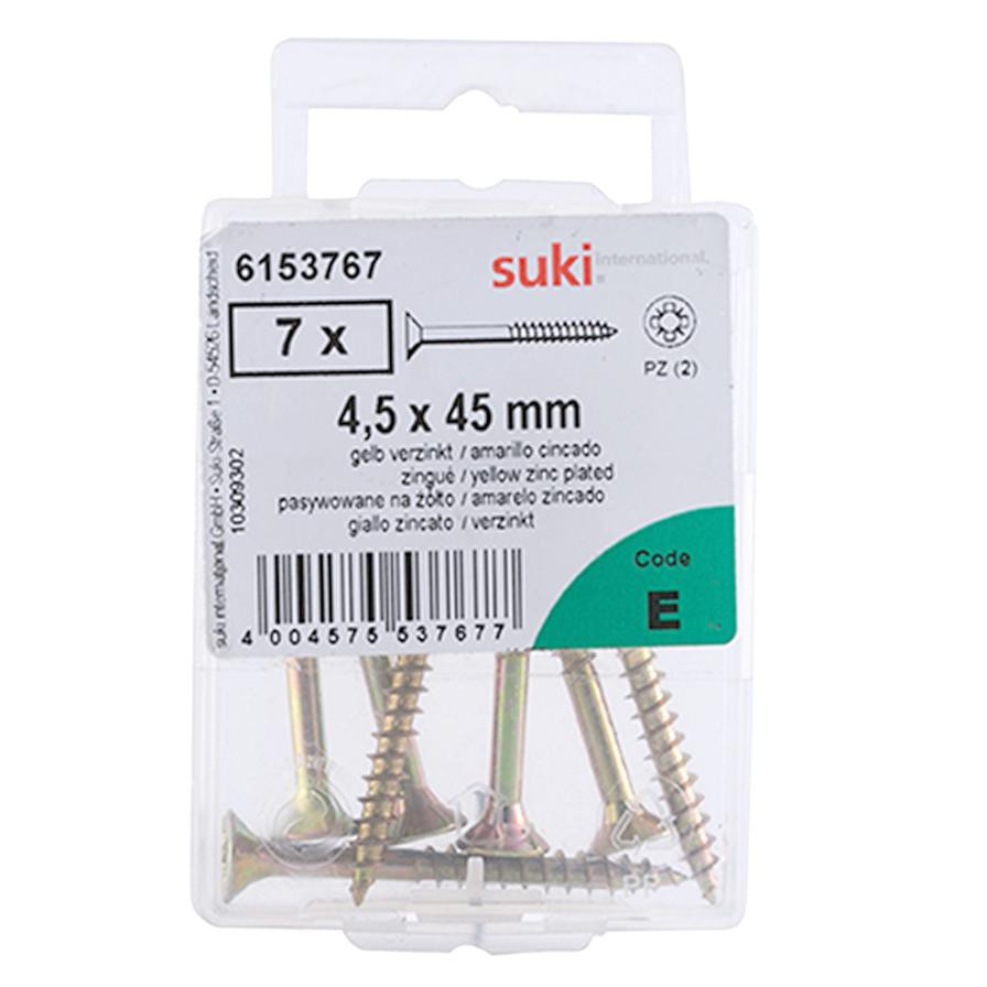 Suki Pozidriv Chipboard Screws (4.5 x 45 mm, Pack of 7, Yellow)