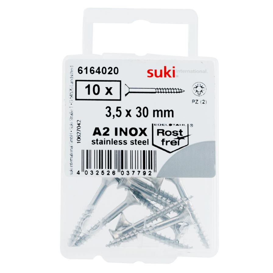 Suki Stainless Steel Pozidriv Recess Chipboard Screws (3.5 x 30 mm, Pack of 10)