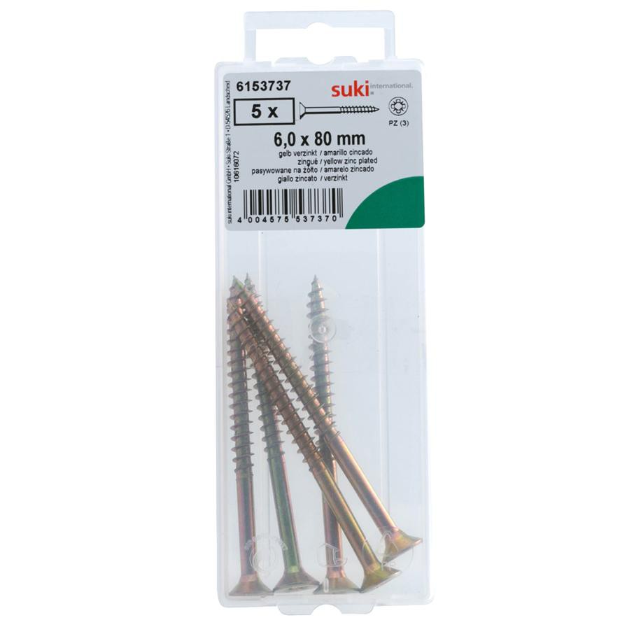 Suki Pozidriv Chipboard Screws (6 x 80 mm, Pack of 5)