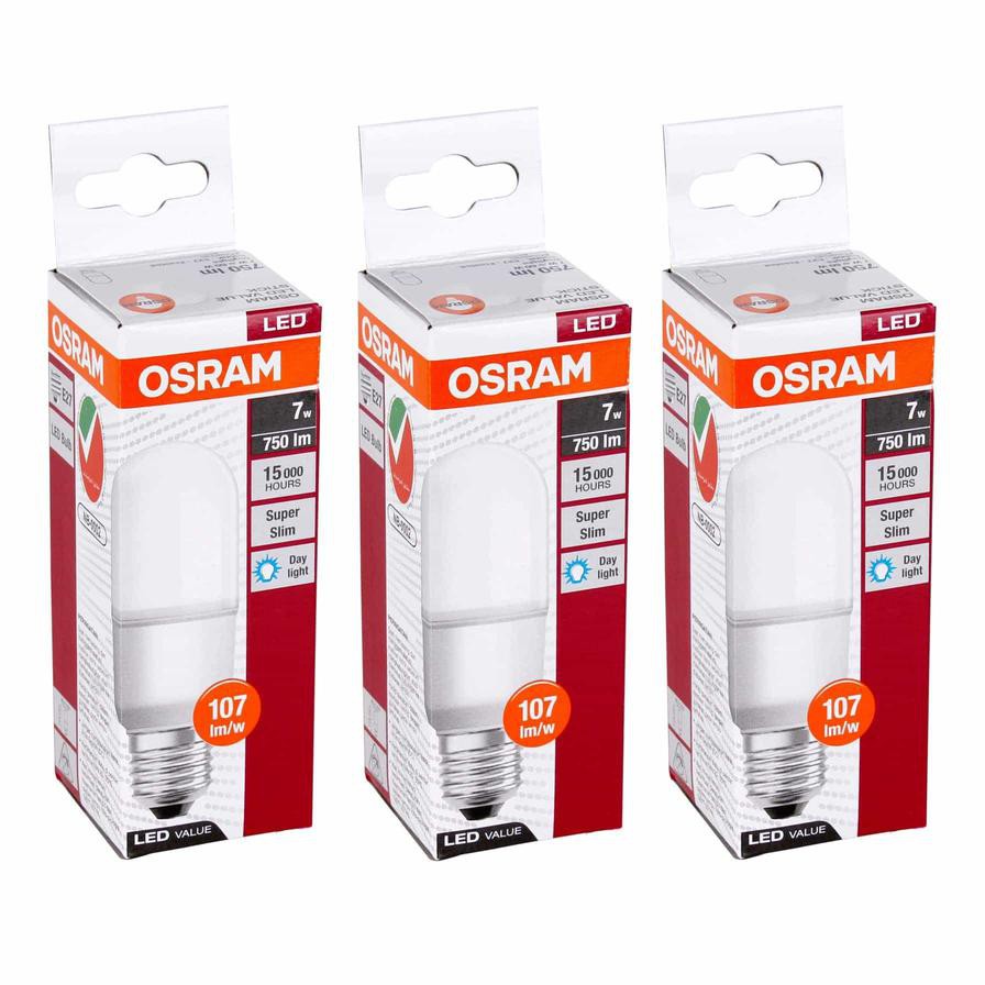 Osram LED Screw Bulb Pack (7 W, Day Light, 3 Pc.)