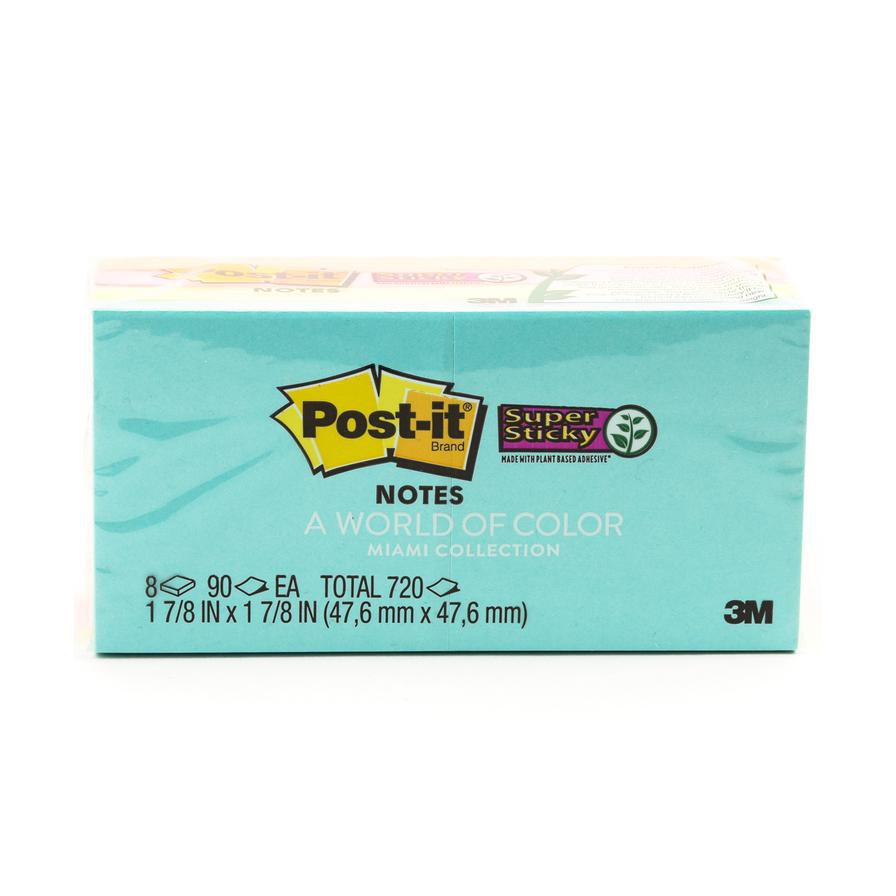 3M Post-it 622-8SSMIA Super Sticky Notes, Miami Collection (47.6 x 47.6 mm, Pack of 720)