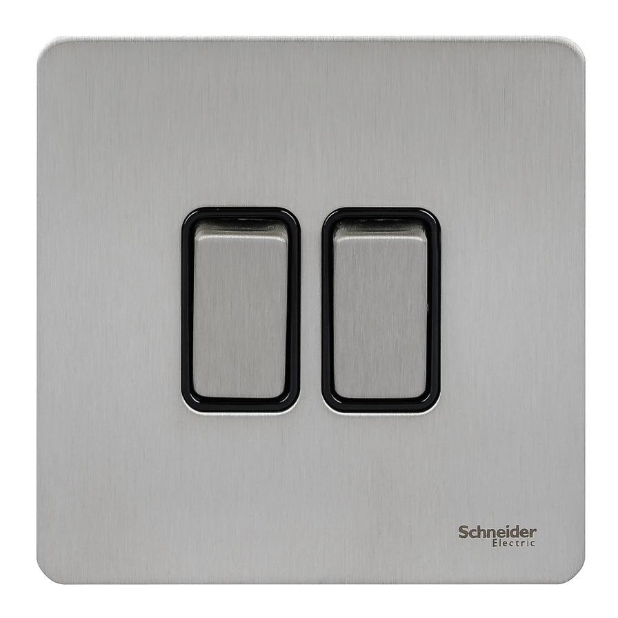 Schneider Electric Ultimate Screwless Flat Plate Rocker Switches, 3 Gangs, 2 Way, GU1432BSS (16AX, 230 V)