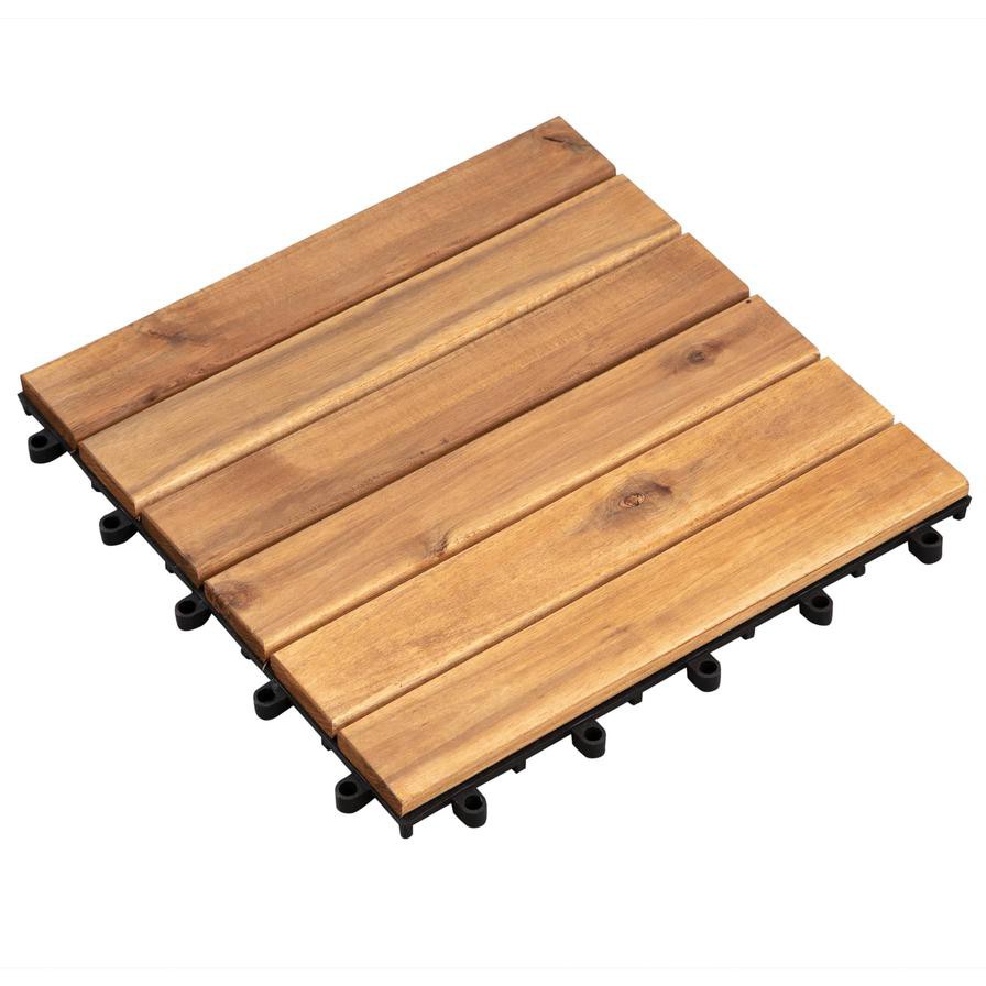 Acacia Floor 6-Slats Deck Tile (30 x 30 x 2 cm, 10 pcs)