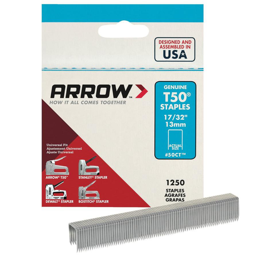 Arrow T50 Steel Flat Crown Staples (1.3 cm, 1250 Pc.)