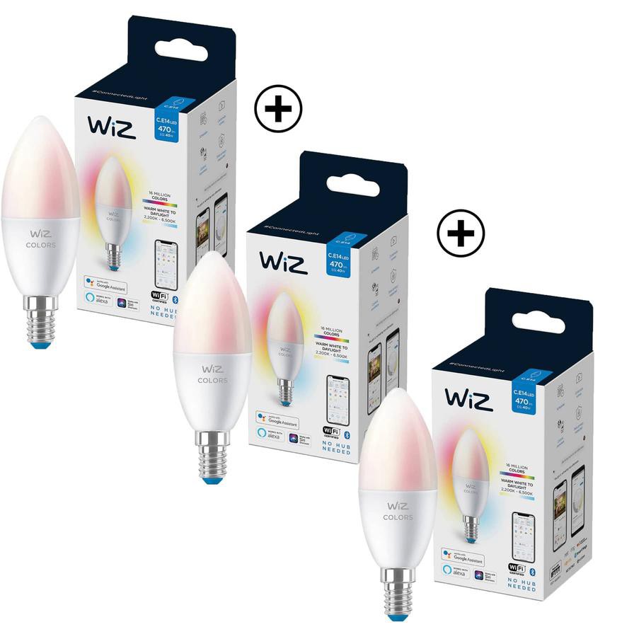 Wiz Wi-Fi C37 E14 LED Candle Bulb (3.9 W, Colored, 3 Pc. Bundle)