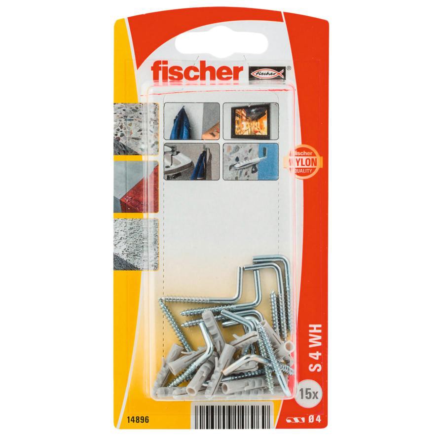 Fischer Expansion Plug W/ Angle Hook, S4 Pack (15 Pc.)