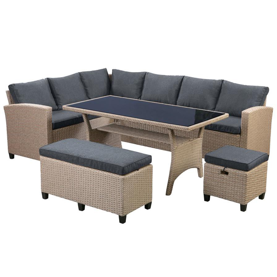 Savannah 9-Seater Rattan Corner Dining Set W/Cushions Generic (5 Pc.)