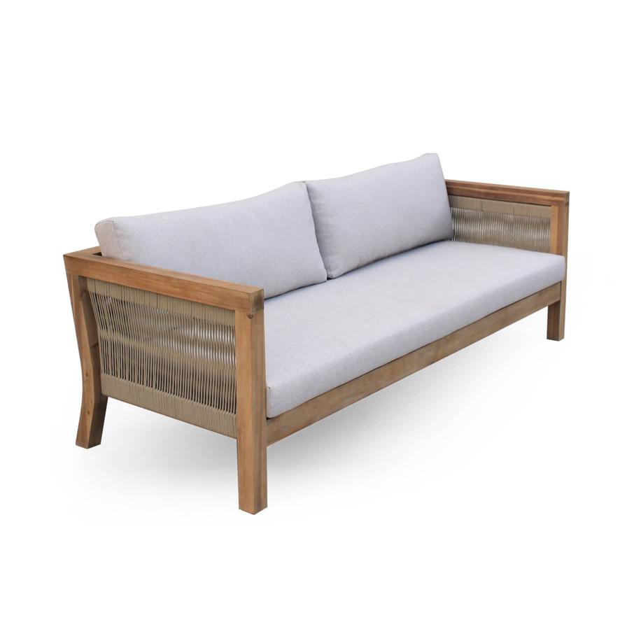 Seychelles 3-Seater Acacia Wooden Sofa W/Cushion Generic, (207 x 80 x 65 cm)