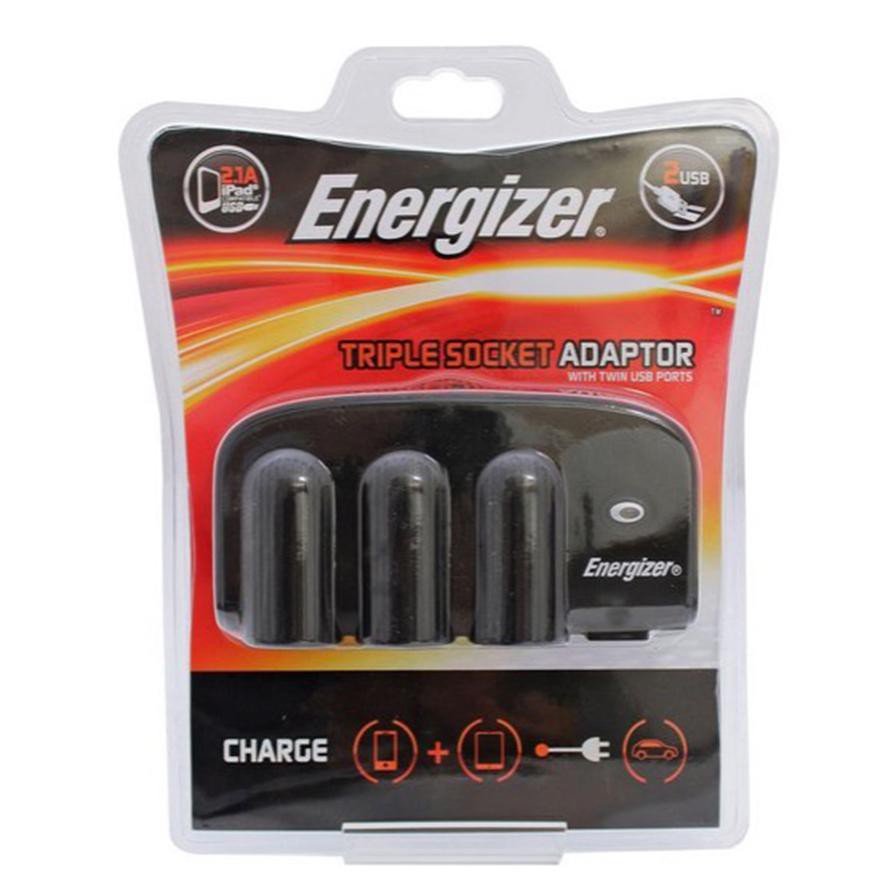 Energizer 50505 Triple Socket 12 V Adaptor with 2 USB Ports (3.1 x 8 x 9.7 cm, Black)