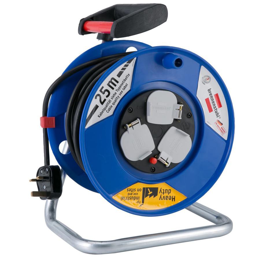 Brennenstuhl Heavy Duty 3-Socket Cable Reel W/Safety Cut Out (25 m, Blue)