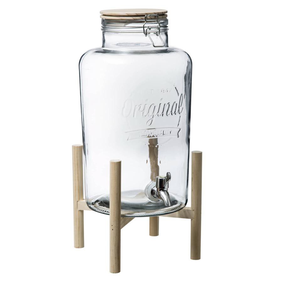 SG Glass Beverage Dispenser W/ Wooden Stand (8 L)