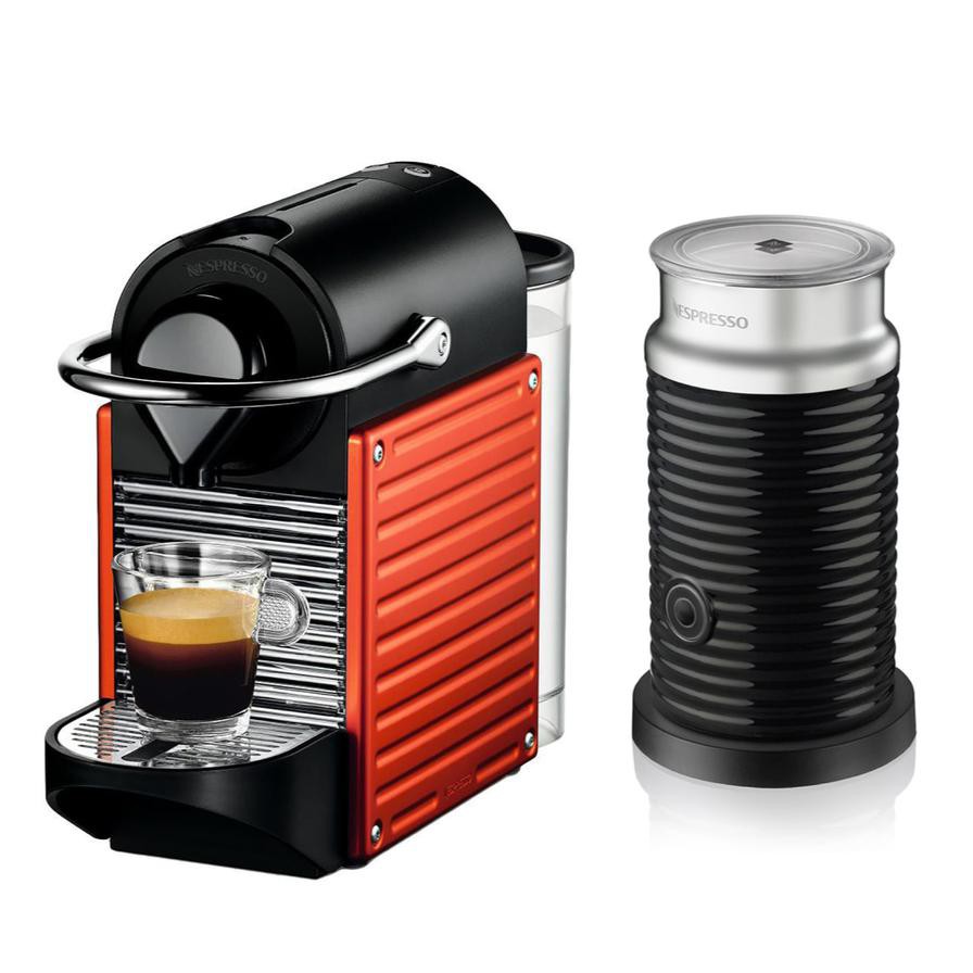 Nespresso Pixie C61 Red Coffee Machine + Aeroccino Milk Frother Package (700 ml, 1260 W)