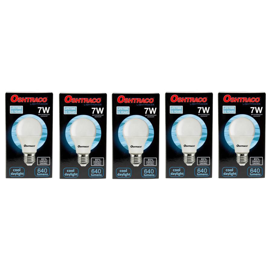 Oshtraco E27 Base 7 W LED Bulbs (Pack of 5, Cool Daylight)