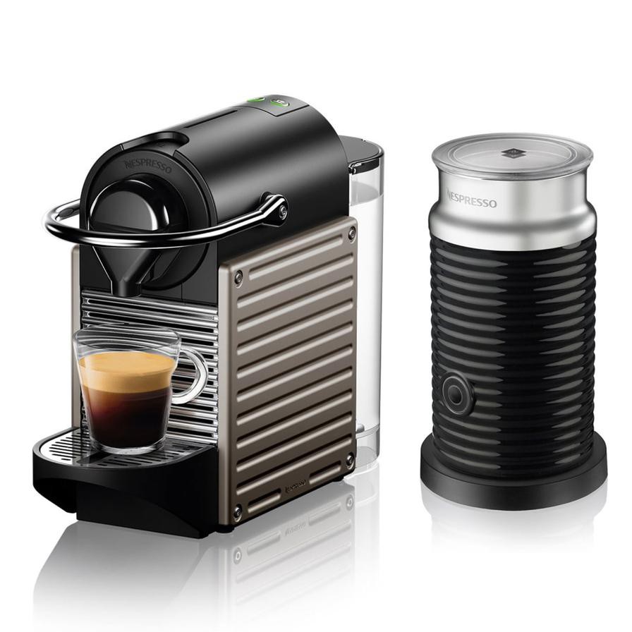 Nespresso Pixie C61 Titan Coffee Machine + Aeroccino Milk Frother Package (700 ml, 1260 W)