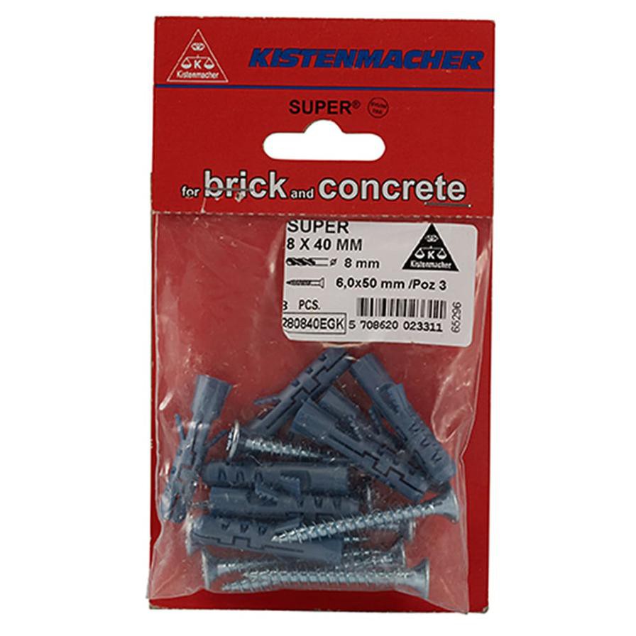 Kistenmacher Screw Fastener & Anchor Set (8 x 40 mm, Pack of 16)