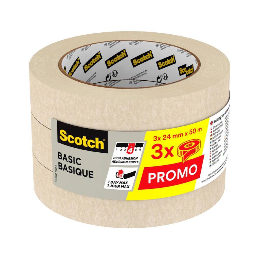 3M Scotch Basic Masking Tape Pack (2.4 x 5000 cm, 3 Pc.)