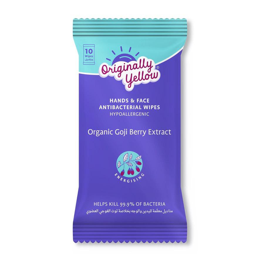 Originally Yellow Hand & Face Wipes Pack (Goji Berry, 10 Wipes)