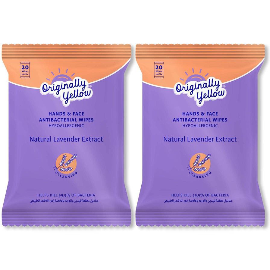 Originally Yellow Hand & Face Wipes Pack (Natural Lavender, 2 Pc.)