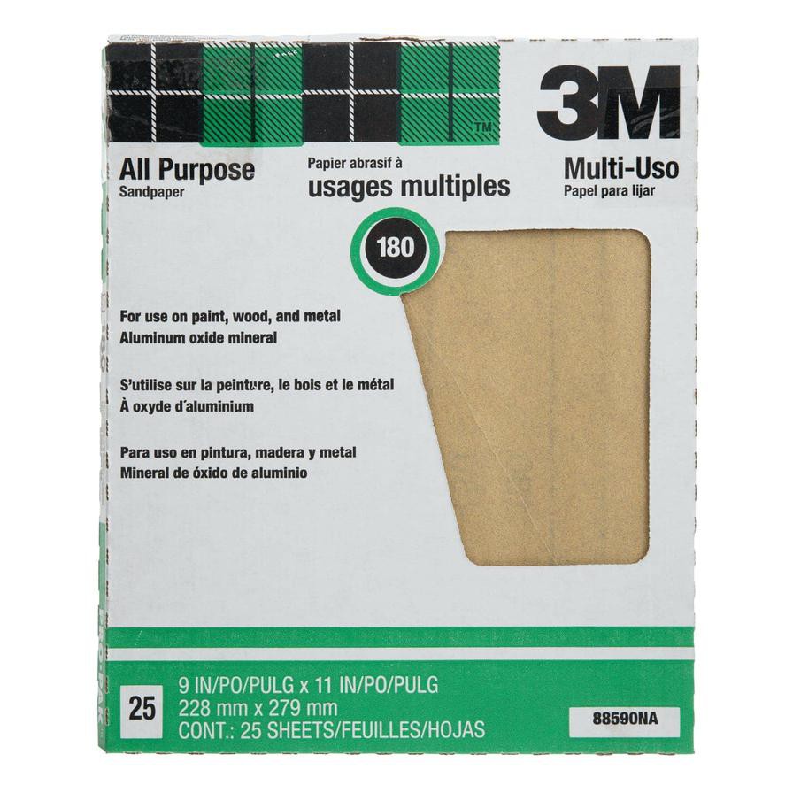 3M All Purpose Sandpaper, 180 Grit (27.9 x 22.8 cm, 25 pcs)