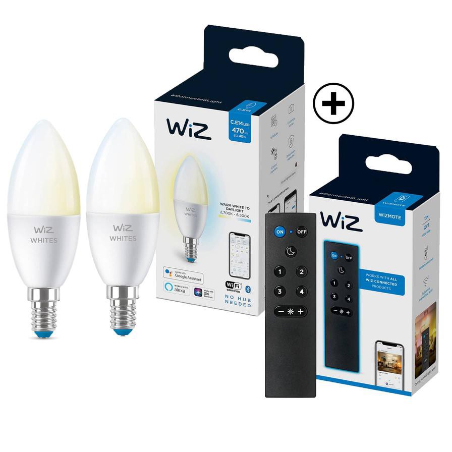 Wiz Wi-Fi C37 E14 LED Candle Bulb (White) + Wiz Wizmote Remote Control Gen II