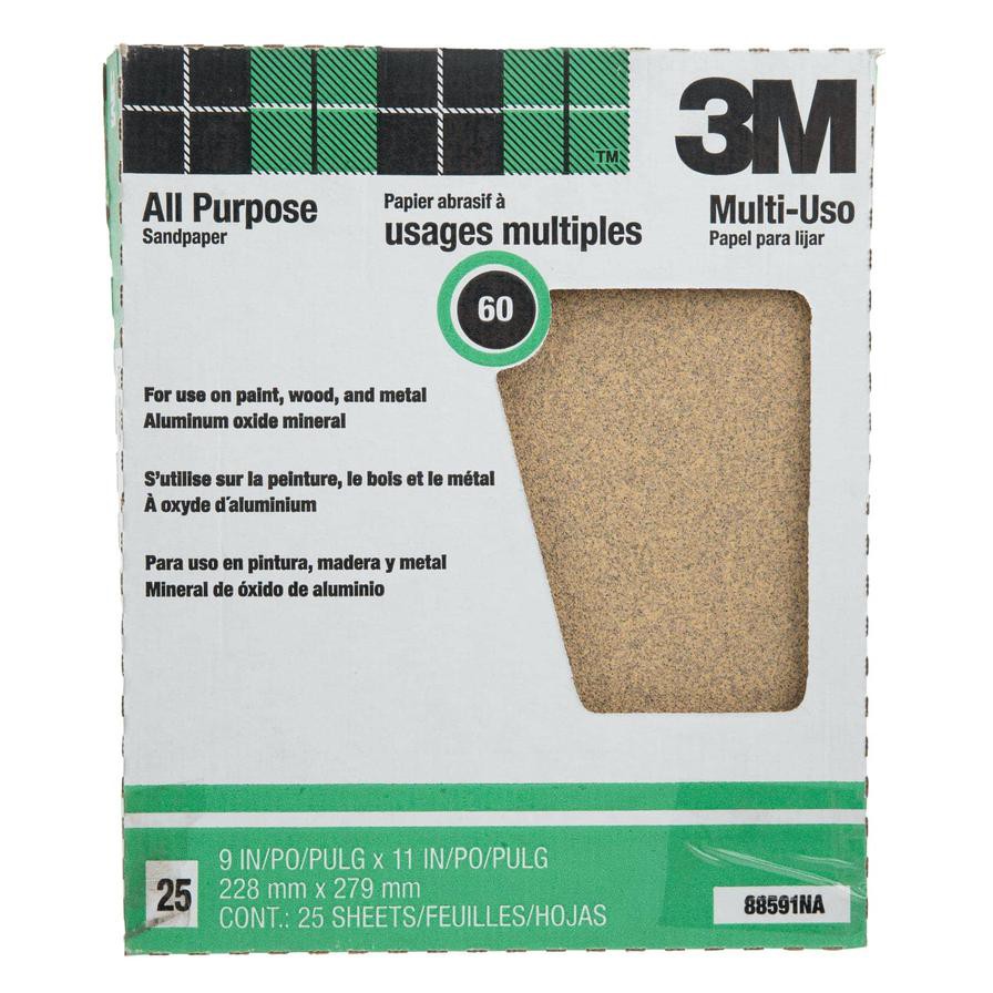 3M All Purpose Sandpaper, 60 Grit (27.9 x 22.8 cm, 25 pcs)