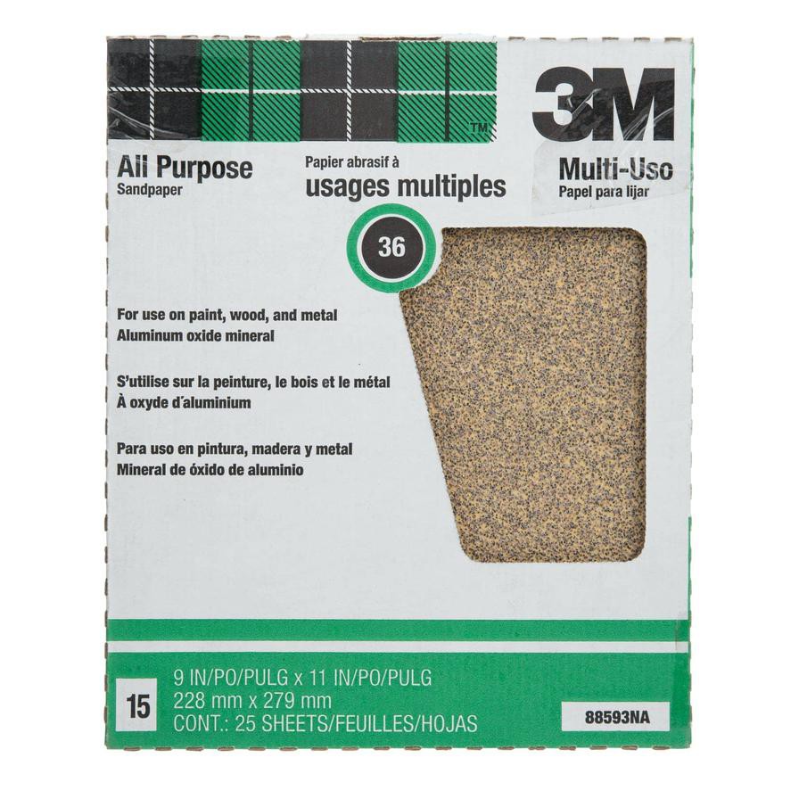 3M All Purpose Sandpaper, 36 Grit (22.8 x 27.9 cm, 25 pcs)