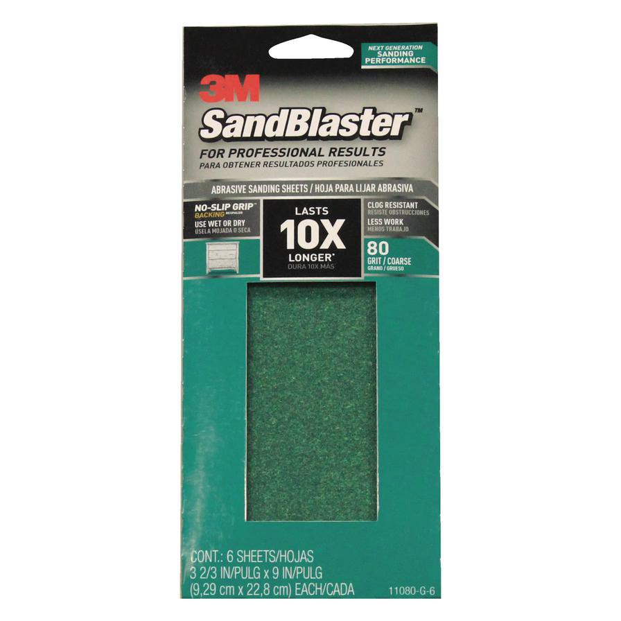 3M Sand Blaster Sandpaper Pack (9.29 x 22.8 cm, 80 Grit, 6 Pc.)