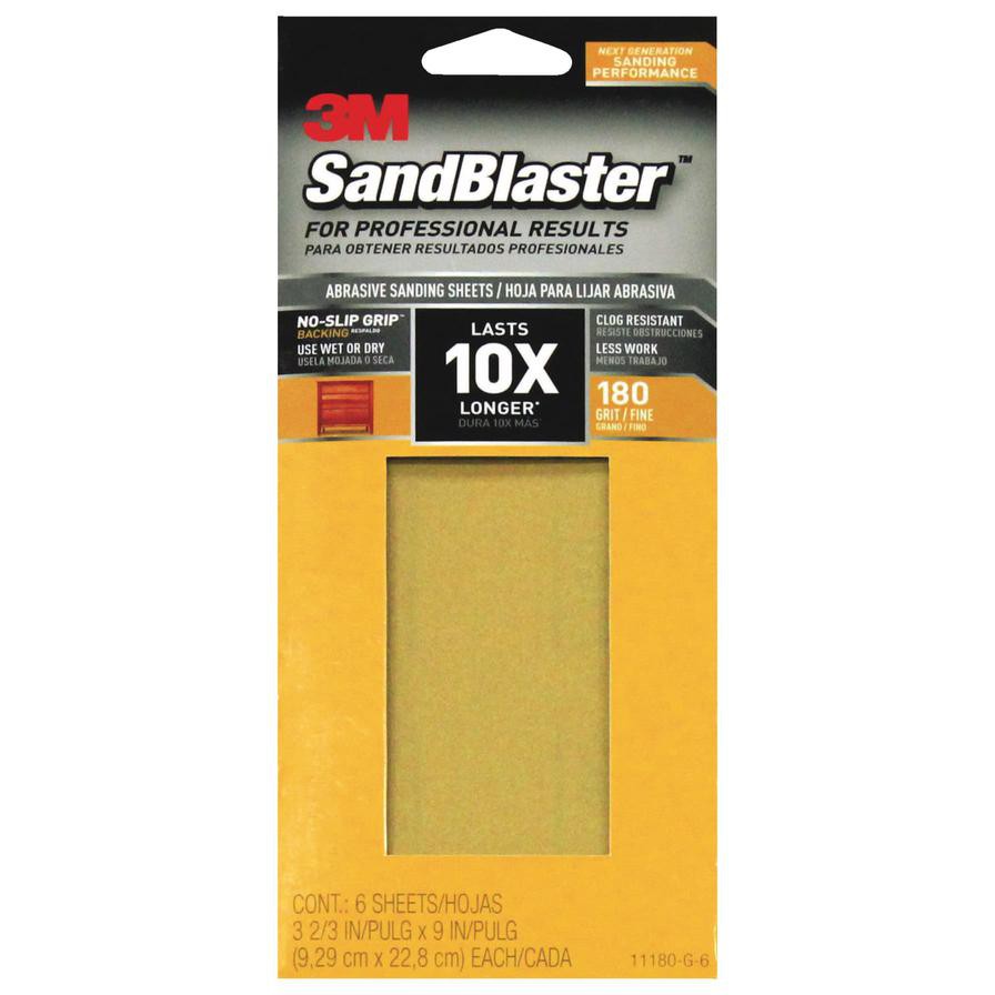 3M SandBlaster Sandpaper Pack (9.29 x 22.8 cm, 180 Grit, 6 Pc.)