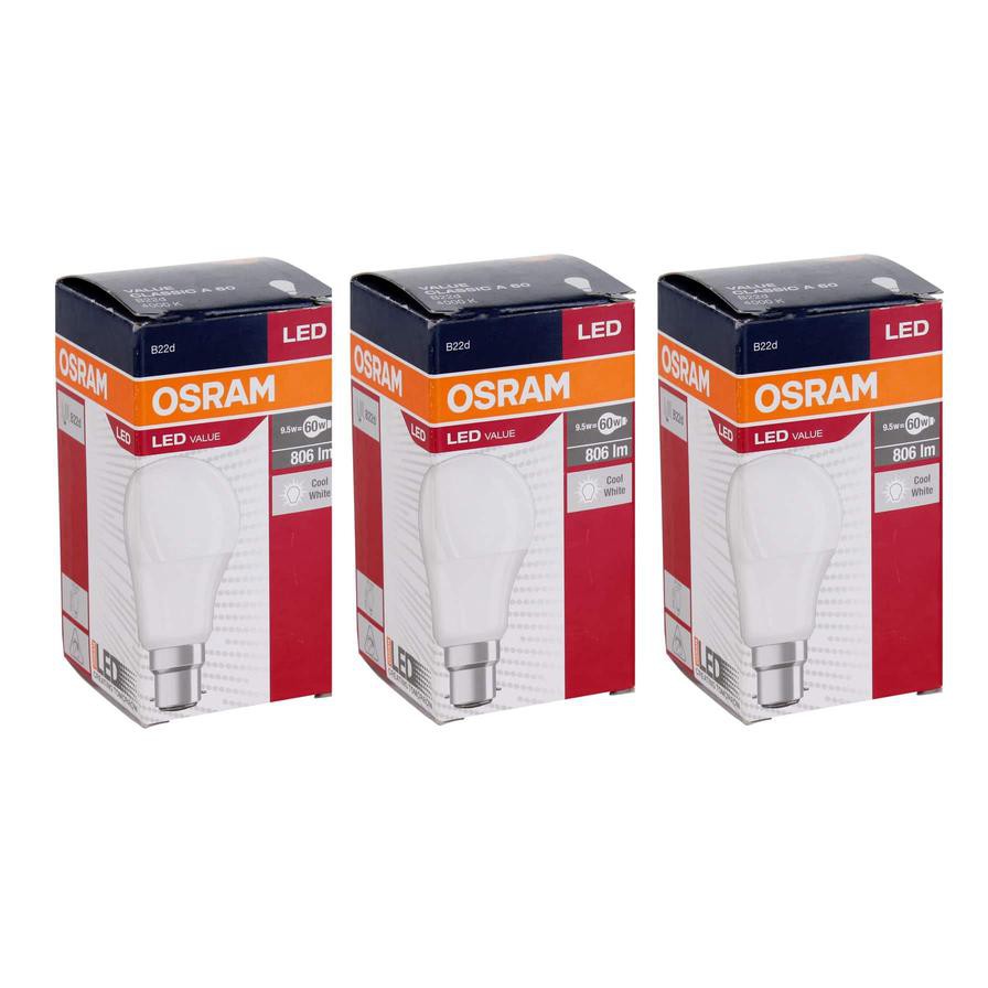 Osram LED Bulb Pack (9.5 W, Frosted Day Light, 3 Pc.)