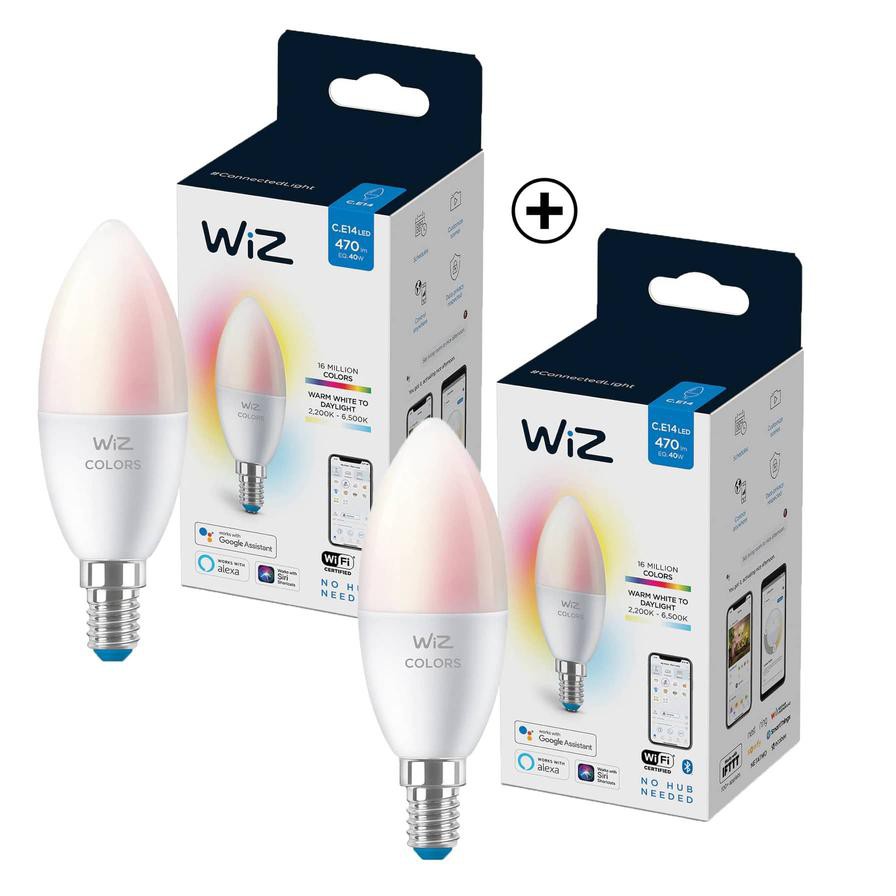 Wiz Wi-Fi C37 E14 LED Candle Bulb (3.9 W, Colored, 2 Pc. Bundle)