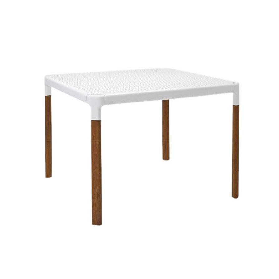 AT800 Aluminum Top & Teak Wood Legs Square Table Maiori (100 x 100 x 76 cm, White)