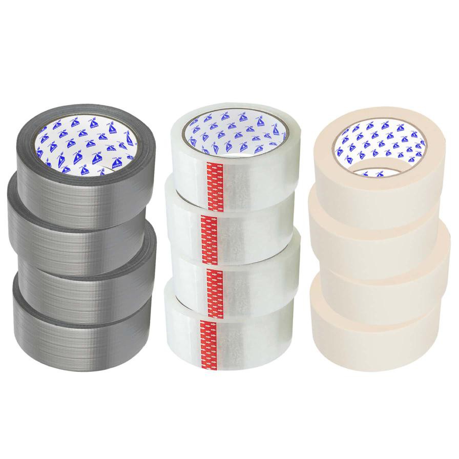 Dolphin AMI 80 Masking Tape + Dolphin AMI 35 Mesh Duct Tape + Dolphin BOPP Packaging Tape (48 mm x 45.7 m, Clear)