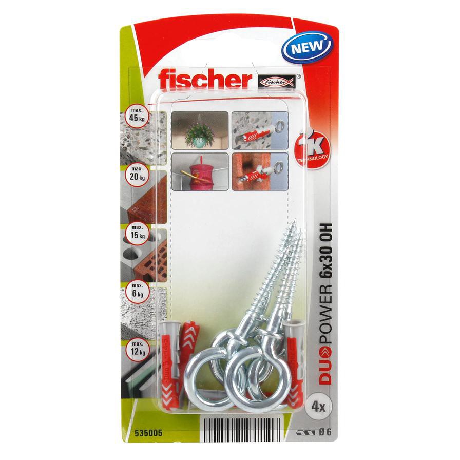 Fischer DuoPower Universal Plug W/ Eye Screw Pack (0.6 x 3 cm, 4 Pc.)