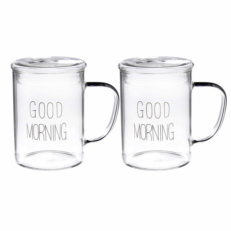 Neoflam Borosilicate Glass Double Wall Mug W/Lid (450 ml, 2 Pc.)